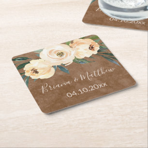 Trouw Florale Beige Bruin Kartonnen Onderzetters