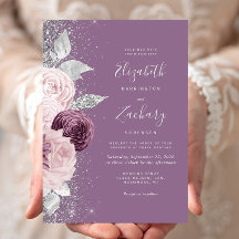 Trouw Florale Mauve Blush Zilveren Glitter