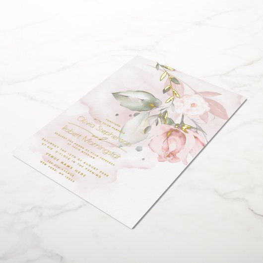 TROUW  | Folie Bos Roze Roos Folie Uitnodiging (Gedraaid)