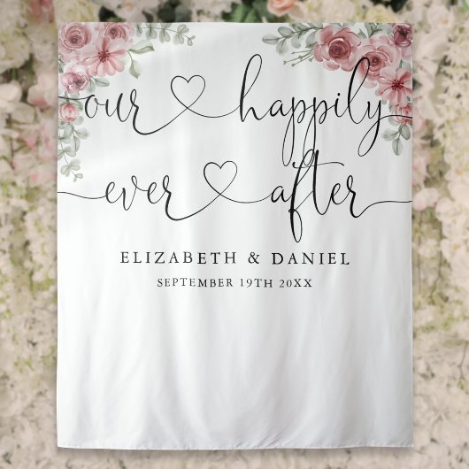 Trouw Foto Achtergrond met Rozen en Script 'Ever A Wandkleed