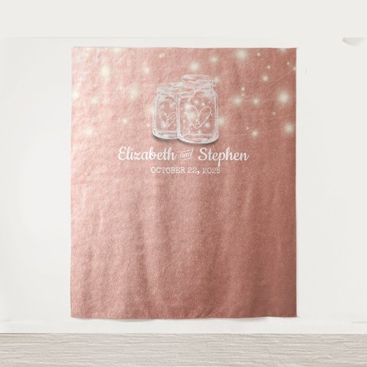 Trouw Fotocabine Achtergrond Mason Jars Roze Goud Wandkleed (Voorkant)