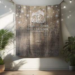 Trouw Fotohokje Achtergrond Hout Mason Jar Lichten Wandkleed