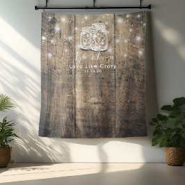 Trouw Fotohokje Achtergrond Houten Mason Jar Licht Wandkleed