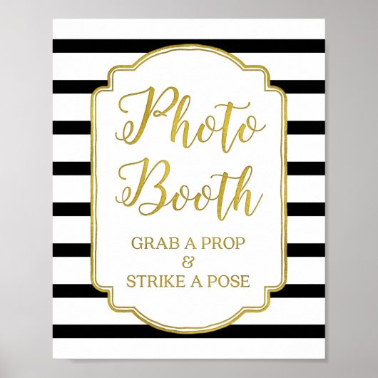 Trouw Fotohokje Bord Goud Zwart Wit Strepen Poster (Voorkant)