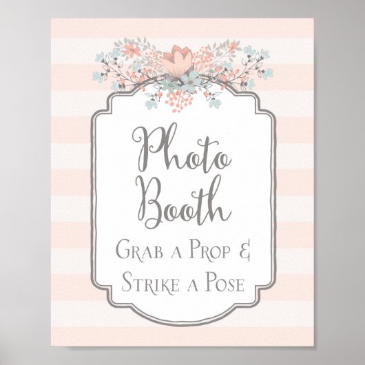 Trouw Fotohokje Bord Vintage Bloem Strepen Poster (Voorkant)