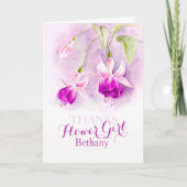 Trouw fuchsia bloemenmeisje dank je kaart (Voorkant)