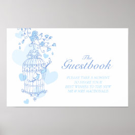 Trouw gastboek teken liefde vogels blauw poster