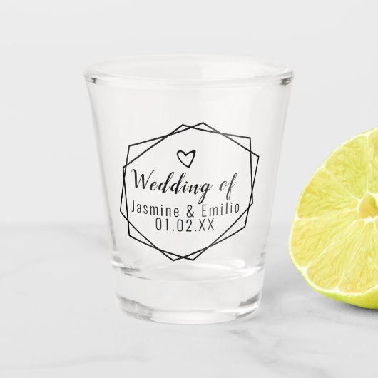 Trouw Geometrisch Logo Koppels Naam Shotglas Shot Glas (Voorkant)