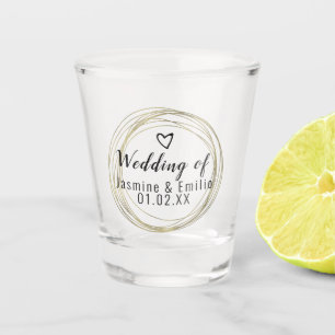 Trouw Geometrische Gouden Ring Logo Koppels Naam Shot Glas