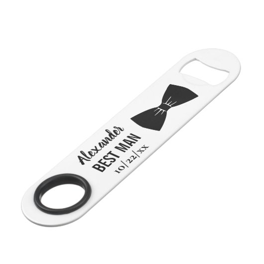 Trouw Getuige Bachelorfeest Zwarte Strikdas Speed Flessenopener (Voorkant Gekanteld)