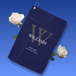 Trouw Getuige Cadeau Elegant Monogram Navy Blauwe Golfhanddoek