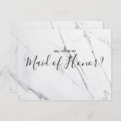 Trouw getuige van de bruid | Witte marmeren briefk Uitnodiging Briefkaart (Voorkant / Achterkant)