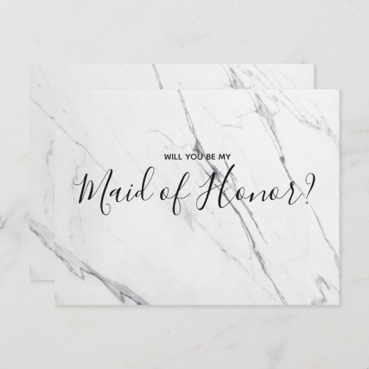 Trouw getuige van de bruid | Witte marmeren briefk Uitnodiging Briefkaart (Voorkant / Achterkant)