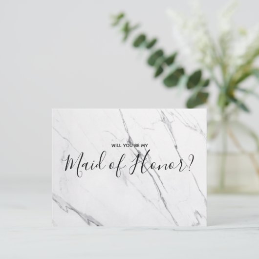 Trouw getuige van de bruid | Witte marmeren briefk Uitnodiging Briefkaart (Staand voorkant)