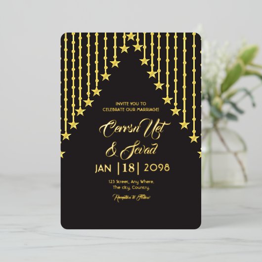 Trouw Goud En Zwarte Uitnodiging Goud Folie (Staand Voorkant)