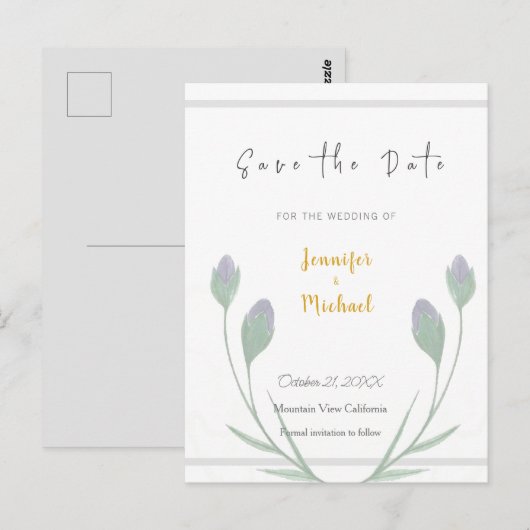 Trouw Goud Kleur Calligrafie Script Bewaar de Datu Briefkaart (Voorkant / Achterkant)