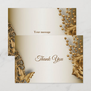 Trouw Gouden Beige Bloem Butterfly Antiek Bedankkaart