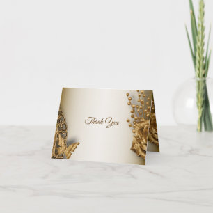 Trouw Gouden Beige Bloem Butterfly Vintage Bedankkaart