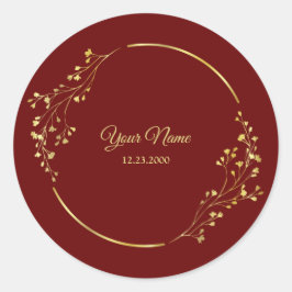 Trouw Gouden Bloem Geometrische Krans Rood Feest Ronde Sticker