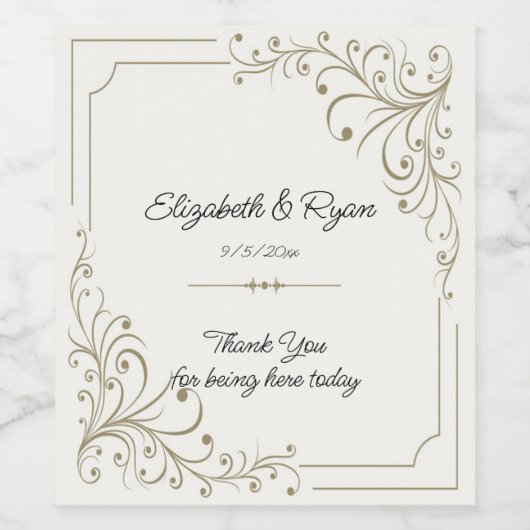 Trouw Gouden Filigraan Ivoor Elegant Wijn Etiket (Enkel label)