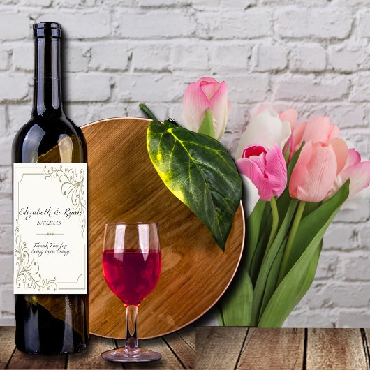 Trouw Gouden Filigraan Ivoor Elegant Wijn Etiket