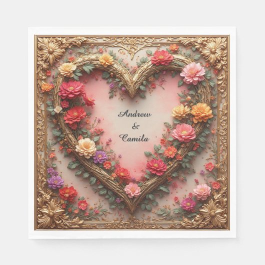 Trouw Gouden Hart Frame Servet (Voorkant)