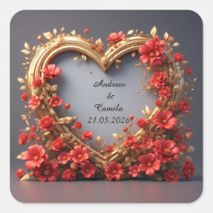 Trouw Gouden Hart Frame Vierkante Sticker