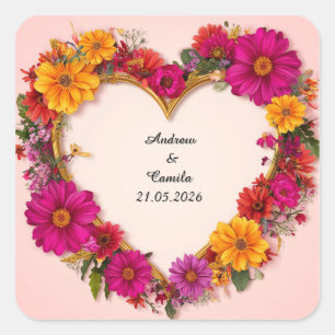 Trouw Gouden Hart Frame Vierkante Sticker
