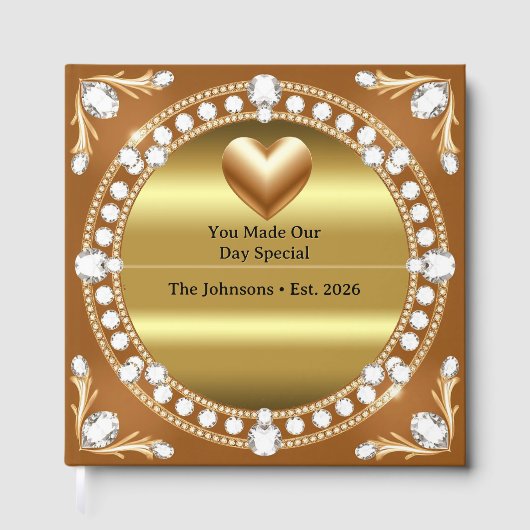 💍 Trouw Gouden Hart Monogram Stijl 🌹 Gastenboek (Voorkant)