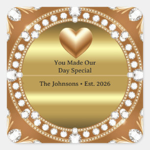 💍 Trouw Gouden Hart Monogram Stijl 🌹 Vierkante Sticker