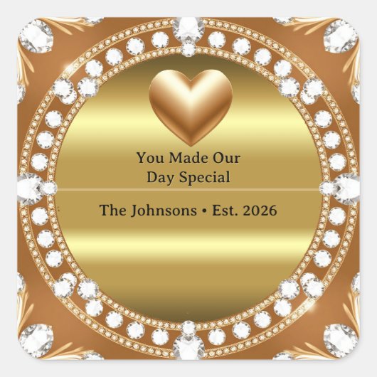 💍 Trouw Gouden Hart Monogram Stijl 🌹 Vierkante Sticker (Voorkant)
