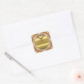 💍 Trouw Gouden Hart Monogram Stijl 🌹 Vierkante Sticker (Envelop)