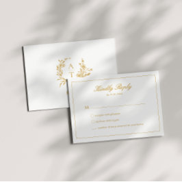 Trouw Gouden Script Crest Monogram RSVP Kaart