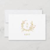 Trouw Gouden Script Crest Monogram RSVP Kaart (Achterkant)