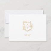 Trouw Gouden Script Wapenschild Monogram RSVP Kaar Kaart (Achterkant)