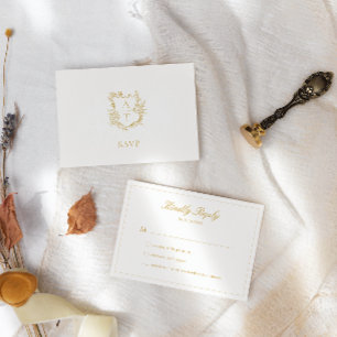 Trouw Gouden Script Wapenschild Monogram RSVP Kaar Kaart
