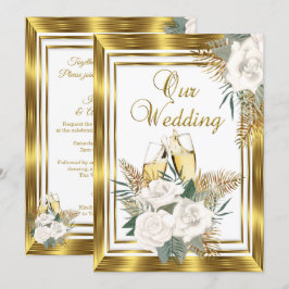 Trouw Gouden Witte Roos Champagne Goud 2 Kaart