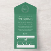 Trouw groen wit zilver ovaal bladeren monogram all in one uitnodiging (Binnen)