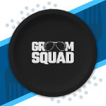 Trouw Groomsman Groep Squad Bachelorfeest Papieren Bordje<br><div class="desc">Dit geweldige "Bruidegom Squad"-ontwerp is perfect voor je trouwfeestgroep bruidsjonkers om te dragen op een vrijgezellenfeest of verlovingsfeest om je laatste avond uit met de jongens te vieren voordat je gaat trouwen! Ontwerp bevat een getekende "Groom Squad" vrijgezellenfeestthema met een grafische clip art van zonnebrillen. Perfect voor trouwfoto's of om...</div>