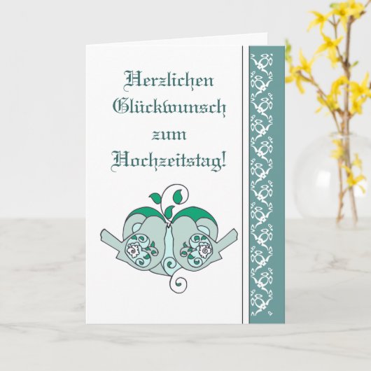 Trouw Hart Bloem Vogel Duits Congratulatie Kaart (Gele Bloem)