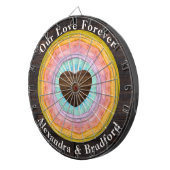 Trouw Hart Pastel Zonsondergang Rustieke Houten To Dartbord (Voorkant Rechts)