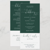 Trouw Hart Script Smaragdgroen All In One Kaart (Voorkant / Achterkant)