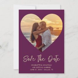 Trouw Hart Uitknip Plum & Goud Foto Save The Date