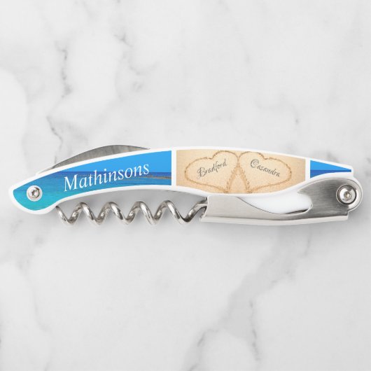 Trouw Hart Zand Bruidsmeisje Monogram Kurkentrekker (Achterkant)