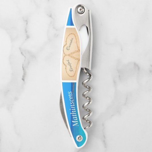 Trouw Hart Zand Bruidsmeisje Monogram Kurkentrekker (Achterkant)