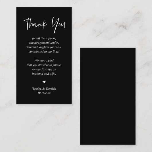 Trouw hartelijk dank, Zwart en Wit Informatiekaartje (Voorkant / Achterkant)