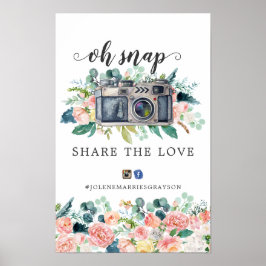 Trouw Hashtag Bord met Bloemen voor de Zomer Poster