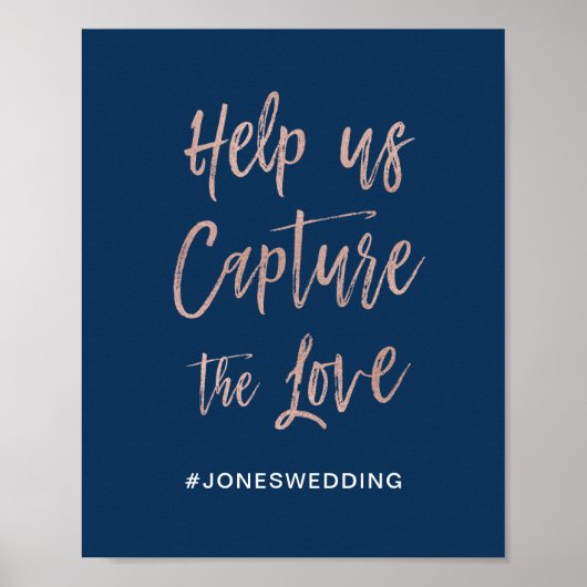 Trouw Hashtag Bord Navy & Rose Goud Glam Chic Poster (Voorkant)