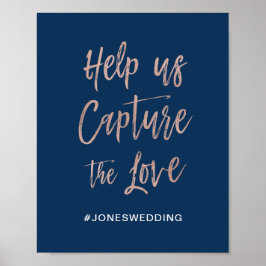 Trouw Hashtag Bord Navy & Roze Goud Glam Chic Poster