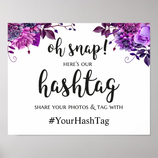 Trouw hashtag bord. Paarse instagram poster (Voorkant)